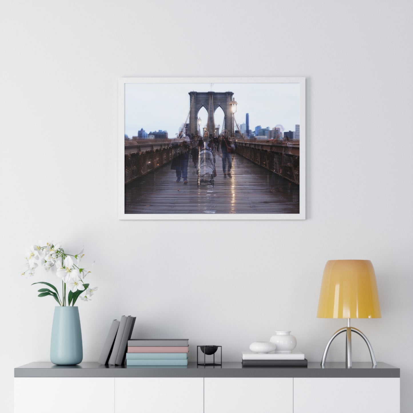 Brooklyn Bridge Framed Wall Art, Urban Home Decor, Modern Landscape Print, Gift for City Lovers, Wall Decoration