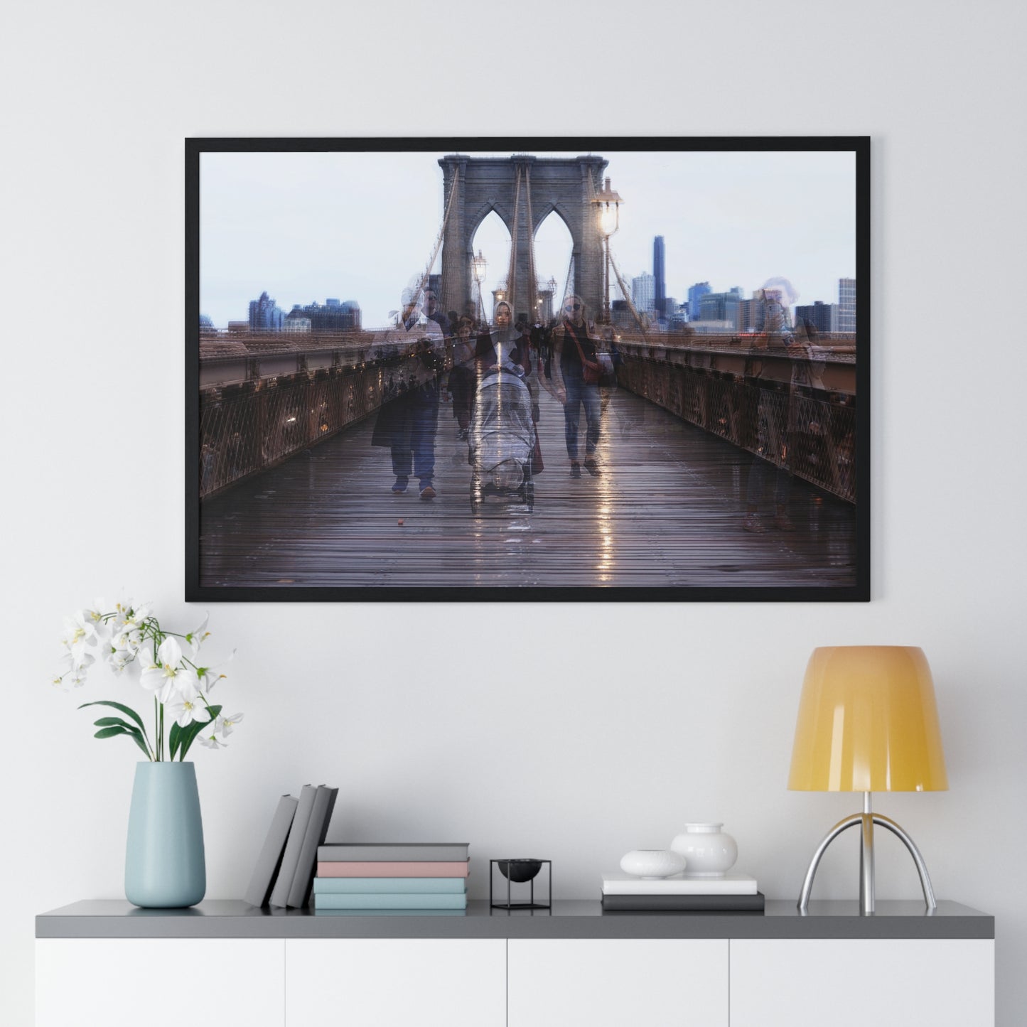 Brooklyn Bridge Framed Wall Art, Urban Home Decor, Modern Landscape Print, Gift for City Lovers, Wall Decoration